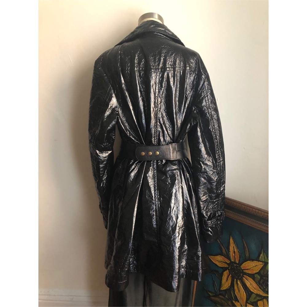 Black Glossy-Double Breasted-Trench Coat - Picture 5 of 8